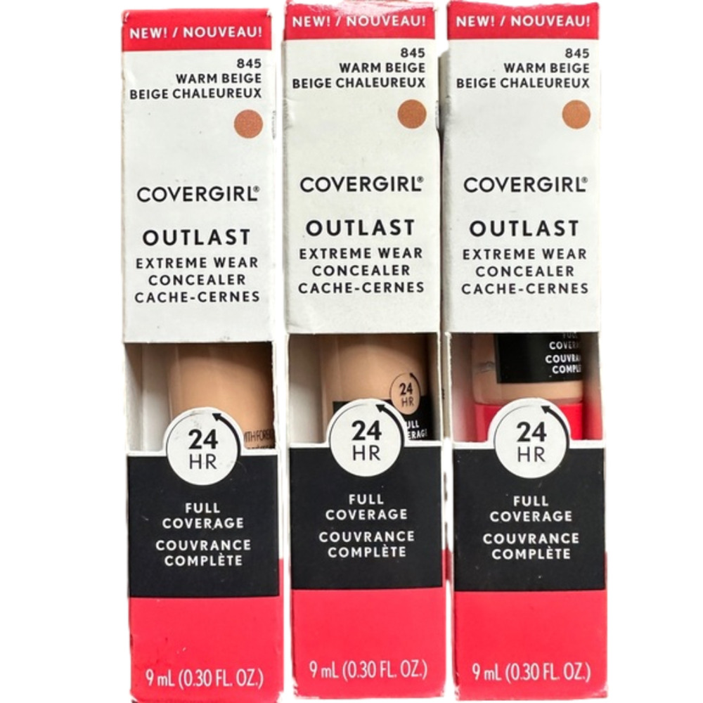 New 3 Covergirl Outlast Extreme Wear Concealer Full Coverage 845‎ Warm Beige